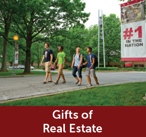 Rollover image of students walking on campus. Link to Gifts of Real Estate.