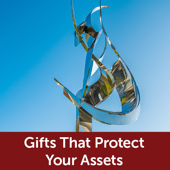 Rollover image of flame sculpture. Link to Gifts That Protect Your Assets.