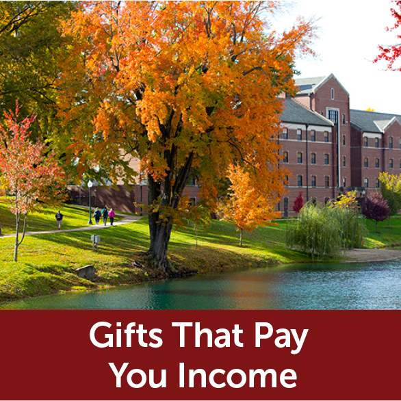 Rollover image of campus. Link to Gifts That Pay You Income.